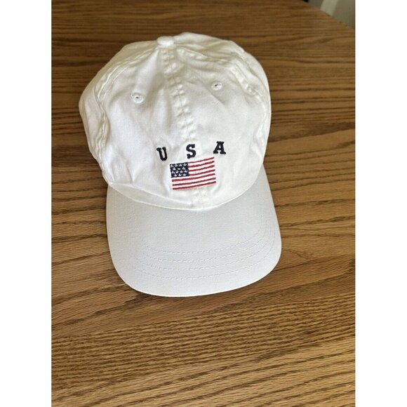 American Flag On White Cotton Dad Cap American Themed 4th Of July Has Stain - Picture 5 of 6